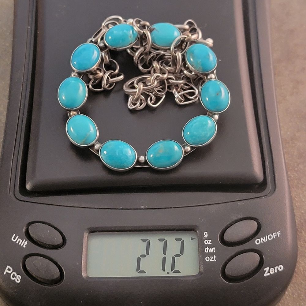 Sterling Dorothy Secatero Navajo Kingman Blue Turquoise Circle Necklace - Picture 13 of 13